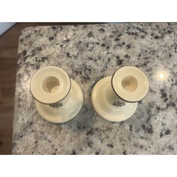 Pfaltzgraff Village Pattern Candle Stick Holders Set Of 2 Vintage Set - Picture 5 of 6